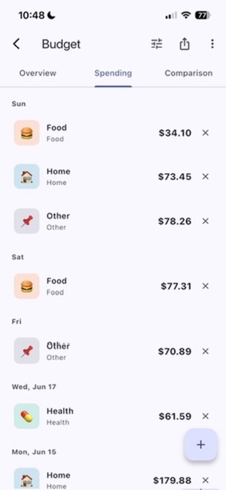 Log spending as it happens. Each day groups itself.